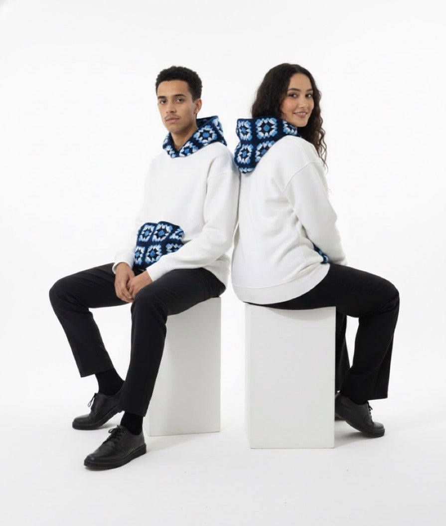 Ice Blue Crochet Hoodie (Ice Blue Shades + White)