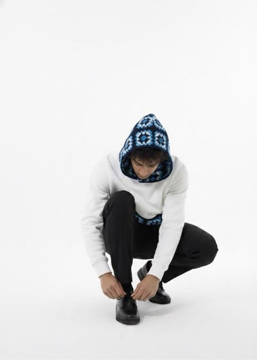 Ice Blue Crochet Hoodie (Ice Blue Shades + White)