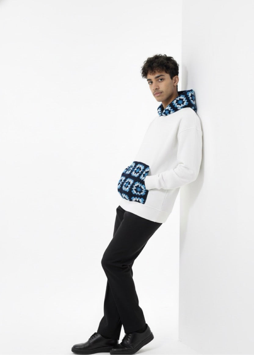 Ice Blue Crochet Hoodie (Ice Blue Shades + White)