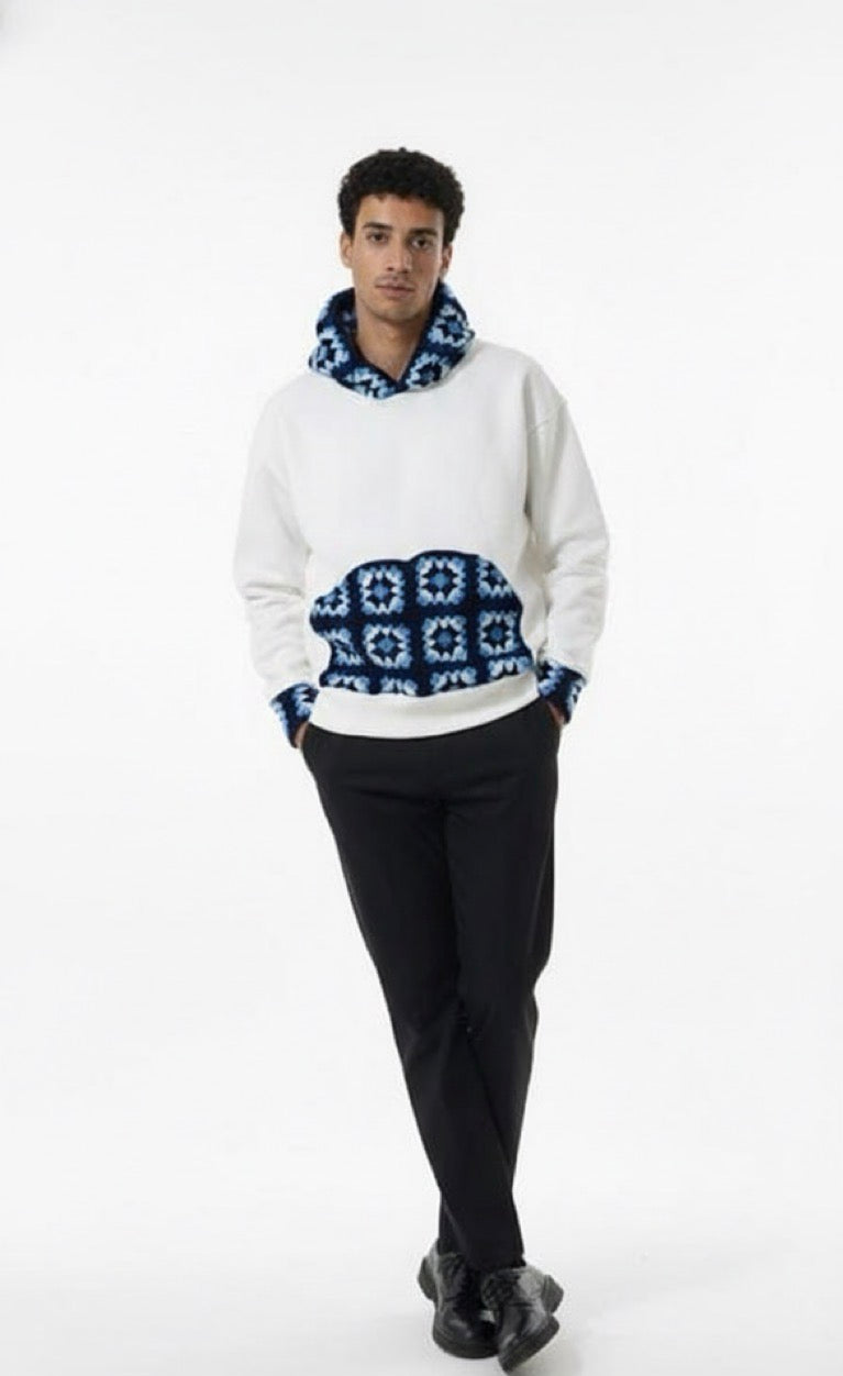 Ice Blue Crochet Hoodie (Ice Blue Shades + White)