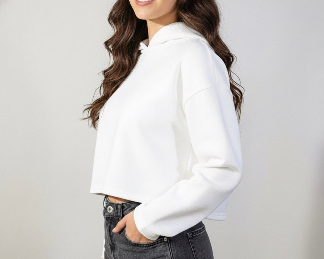 White Crop Hoodie